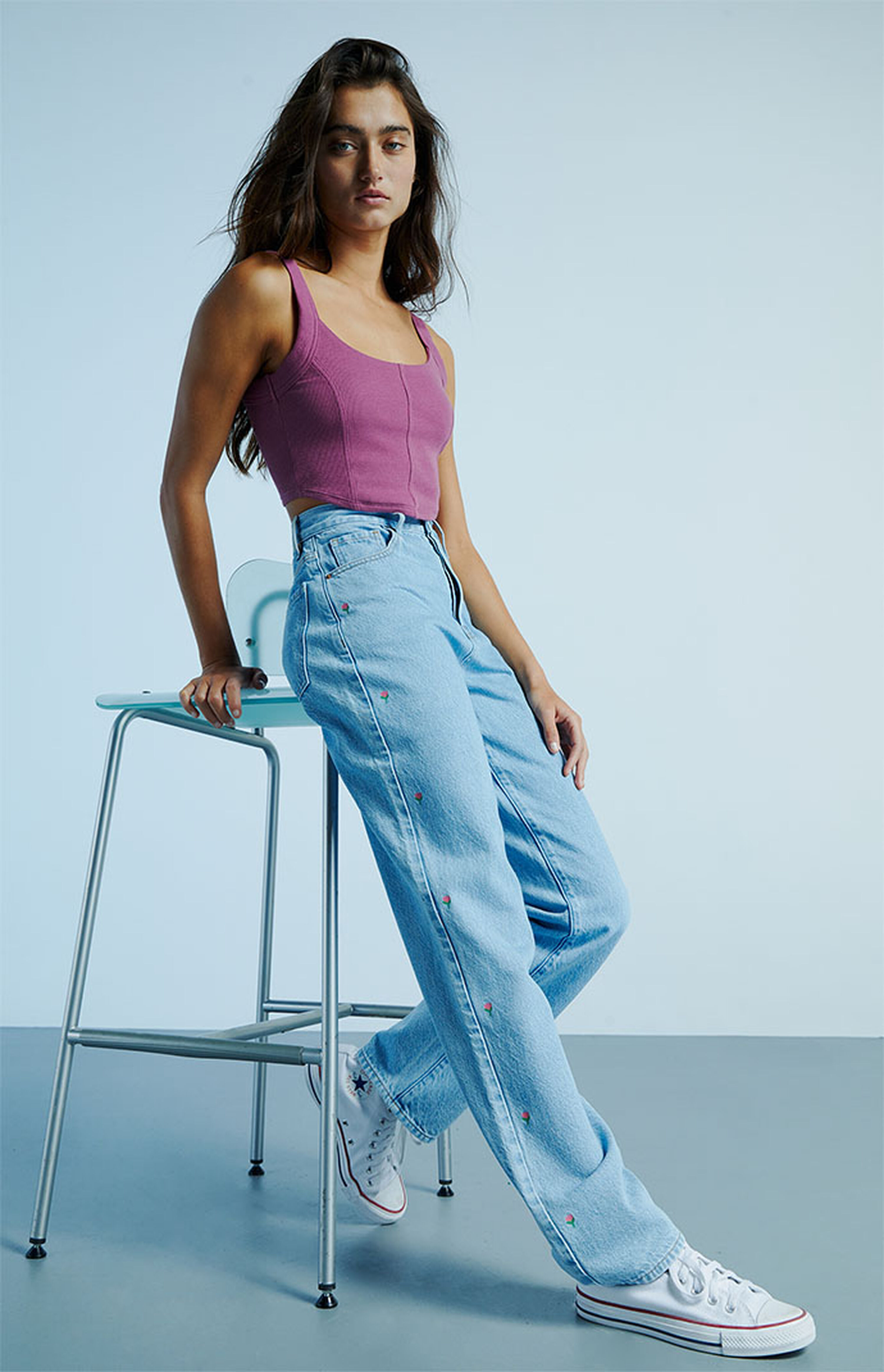 PacSun Eco Light Blue Dainty Flower Dad Jeans PacSun