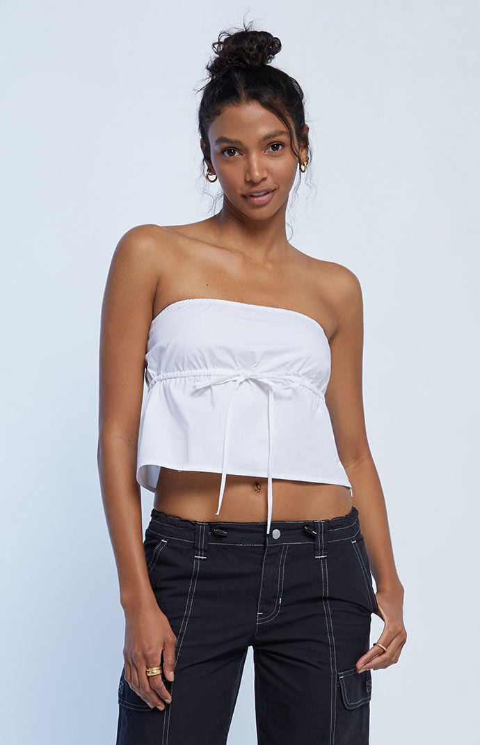 Strapless tie front top top