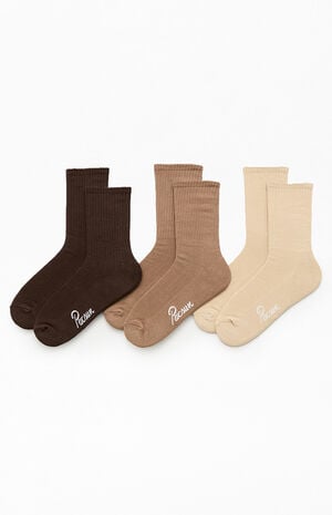 3 Pack Neutral Brown Crew Socks image number 1