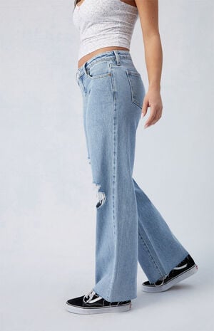 PacSun Eco Light Blue Ripped Low Rise Flare Jeans