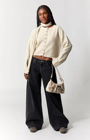 Sloane Low Rise Ultra Baggy Jeans Contrast Stitch Oversized Pocket Black image number 6