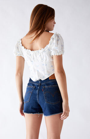 Dark Blue Ribcage Denim Shorts Dark Blue Ribcage Denim Shorts image number null