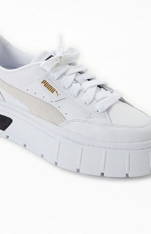 Puma Women's White & Grey Mayze Stacked Sneakers