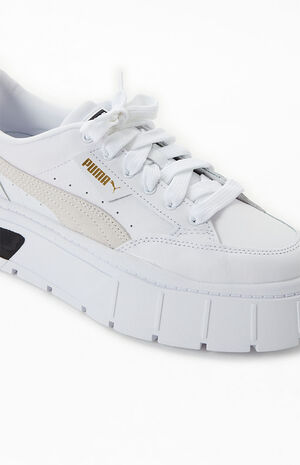 Women's White & Grey Mayze Stacked Sneakers image number 6