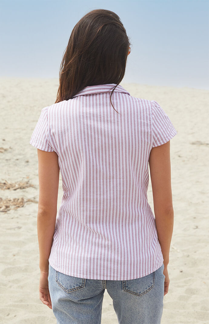 John Galt White & Red Striped Rue Collared Top