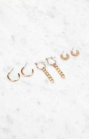 3 Pack Gold Earrings image number 2