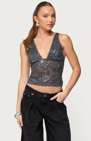 Isabela Sequin Sheer Lace Tank Top image number 1
