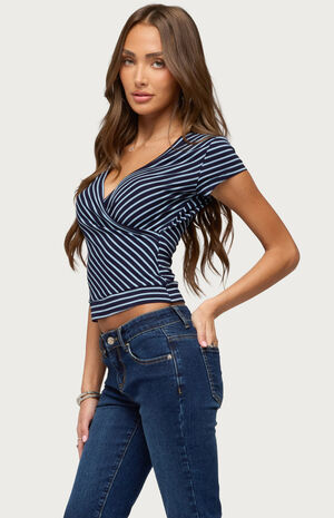 Naame Striped Wrap Top image number 2