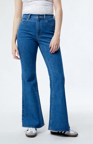 Eco Stretch Dark Indigo High Waisted Flare Jeans image number 1