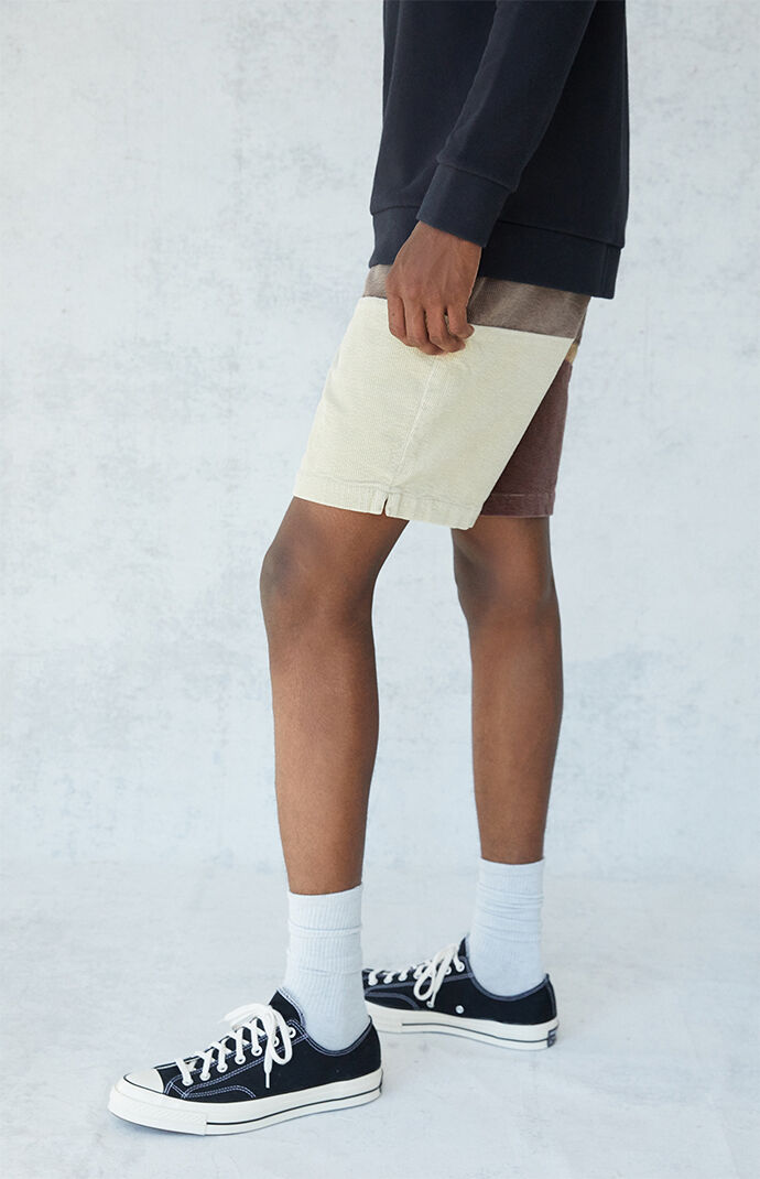 Cream Patchwork Corduroy Volley Shorts