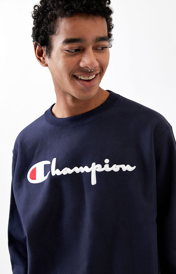 Reverse Weave Script Applique Crew Neck Sweatshirt