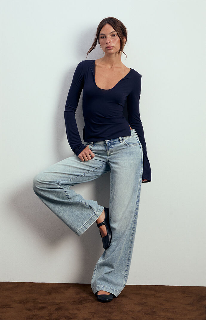 Beverly and Beck Jenna Notched Neck Long Sleeve Top | Pacsun