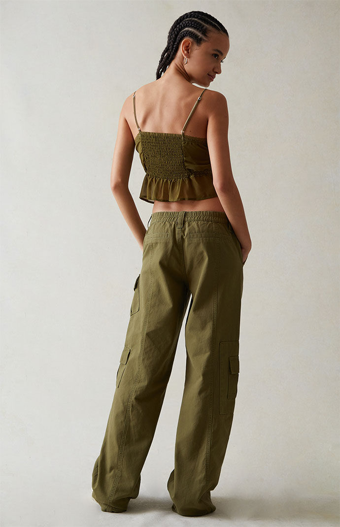 Pacsun Olive Low Rise Cargo Puddle Pants | Pacsun