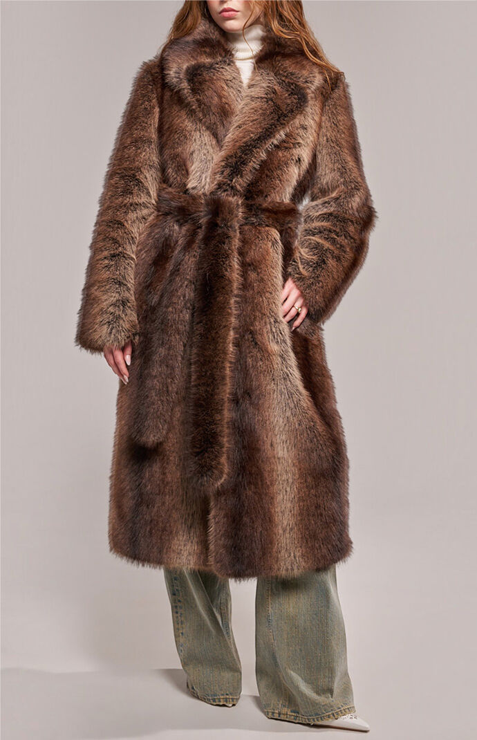 AZALEA WANG Cersei Brown Faux Fur Coat