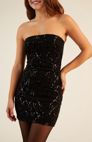 Bow Sequin Strapless Mini Dress image number 5