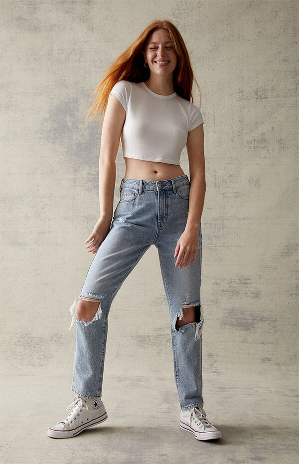 Ripped Mom Jeans Pacsun Light Blue Distressed Jeans Womens Eco