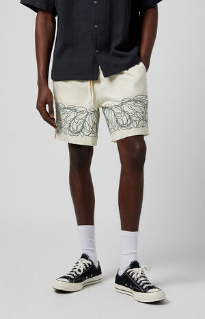 Cream Floral Russel Volley Shorts image number 3