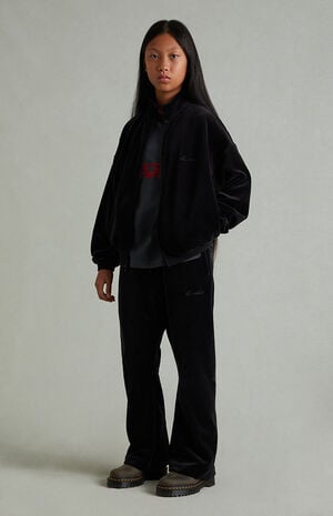 Kids Vintage Black Classic Fit  Velour Track Jacket image number 6