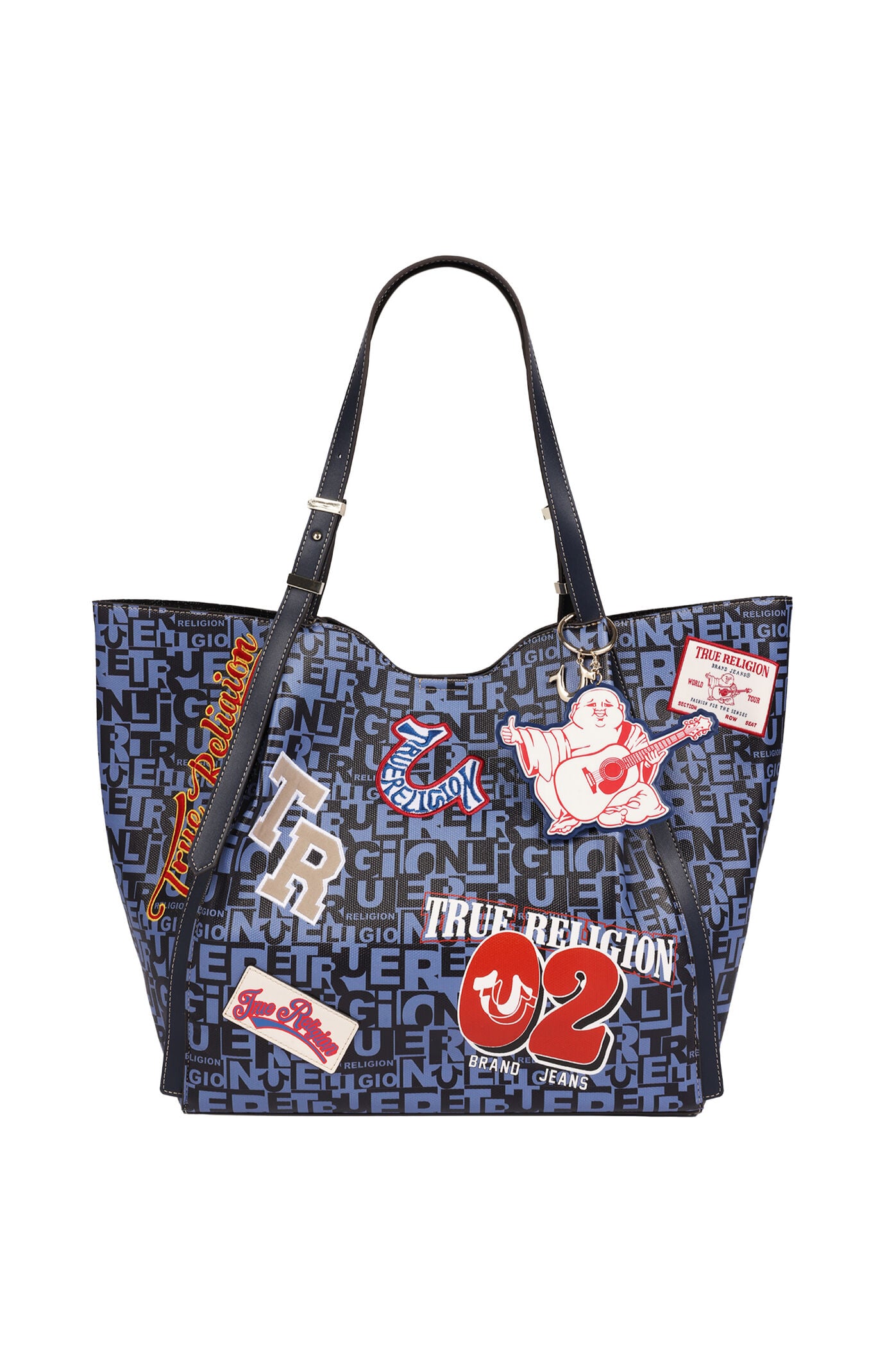 True Religion Navy Multi Patch Graphic Tote Bag