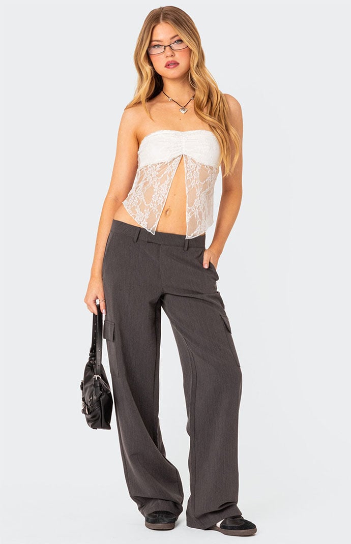 Edikted Twilight Sheer Lace Split Front Top | PacSun