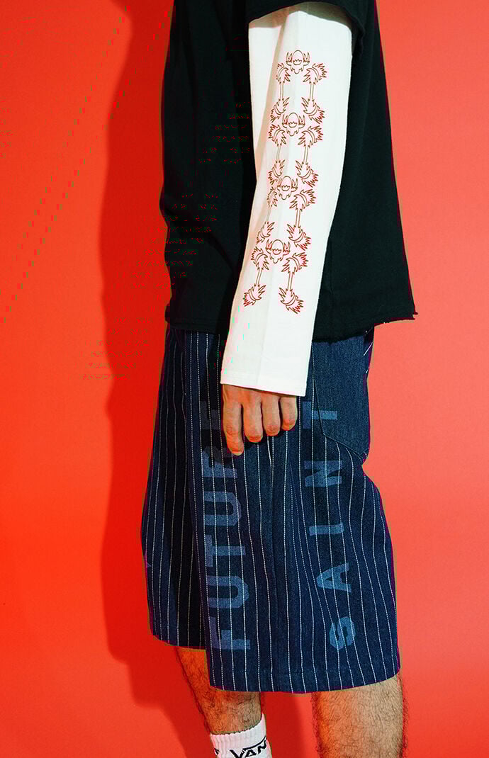 FUTURE SAINT Pinstripe Baggy Denim Shorts | PacSun