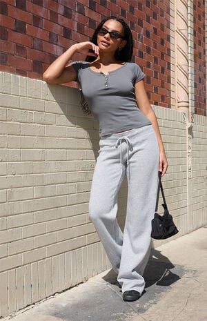 Gray Short Sleeve Henley Top image number 4