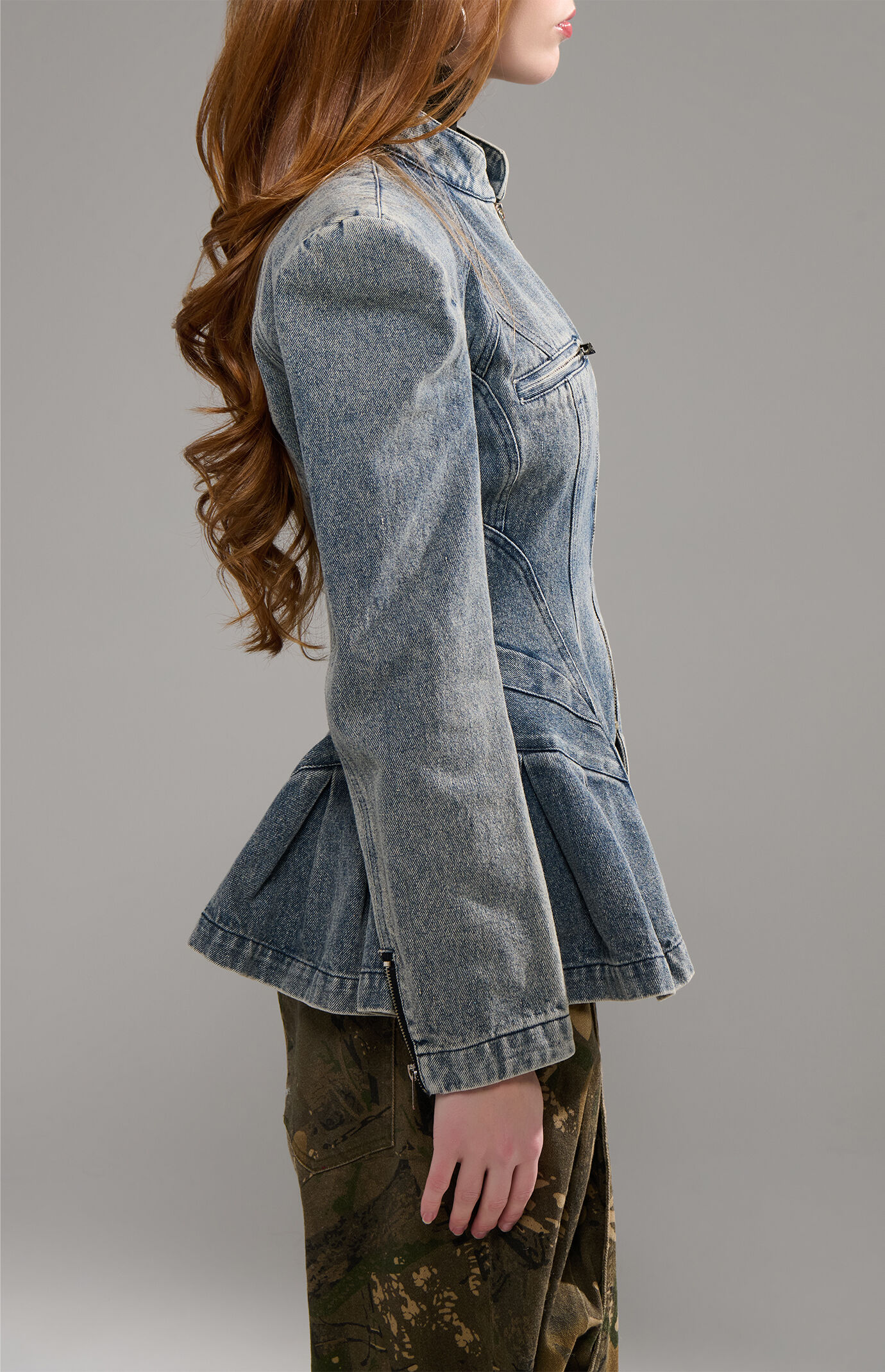 AZALEA WANG Virelle Structured Zip Up Denim Jacket