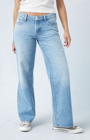 Light Indigo Side Slit Low Rise Girlfriend Jeans image number 2