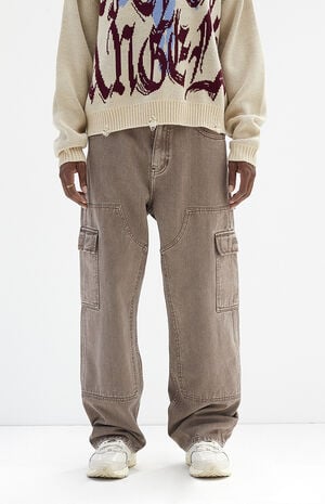 Washed Brown Baggy Carpenter Jeans image number 3