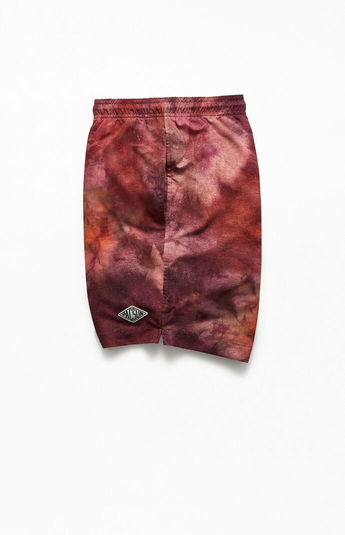 Red Tie-Dyed 17" Swim Trunks