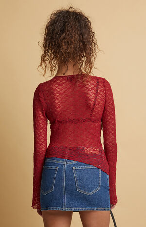 Mollie Lace Asymmetrical Long Sleeve Top image number 3