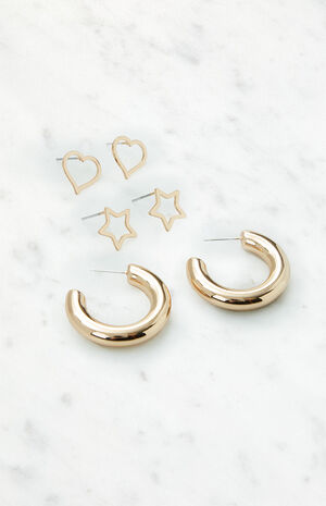 3 Pack Heart Star Earrings image number 2