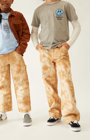 Brown Tie Dye Wide Leg Carpenter Jeans image number 2