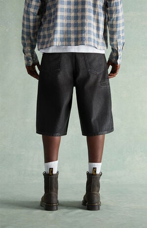 Black Coated Extreme Baggy Denim Shorts image number 4