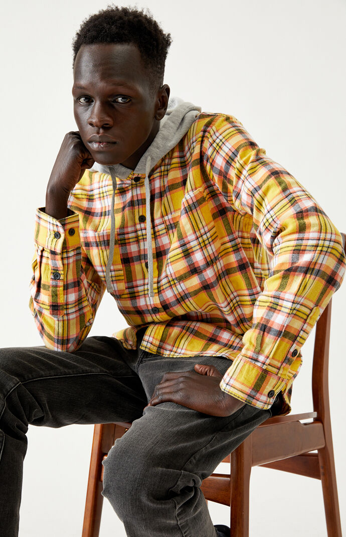 Hooded checked flannel shirt hotsell