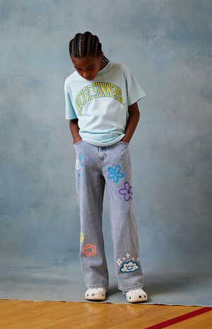 Graphic Medium Blue Baggy Jeans image number 1