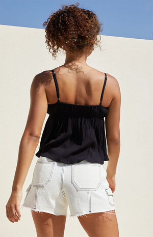 White High Waisted Cutoff Cargo Shorts image number 4