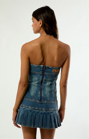 Buckle Strapless Denim Mini Dress image number 5