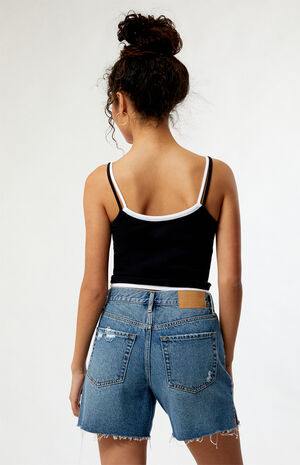 Eco Dark Indigo Ripped High Waisted Relaxed Jorts image number 3