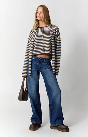 Casey Low Rise Baggy Jeans Button Flap Pocket Dark Blue image number 6