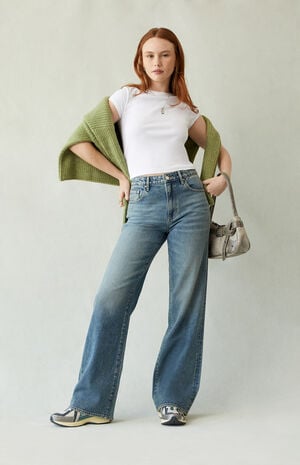 Madison High Waisted Girlfriend Jeans Medium Indigo