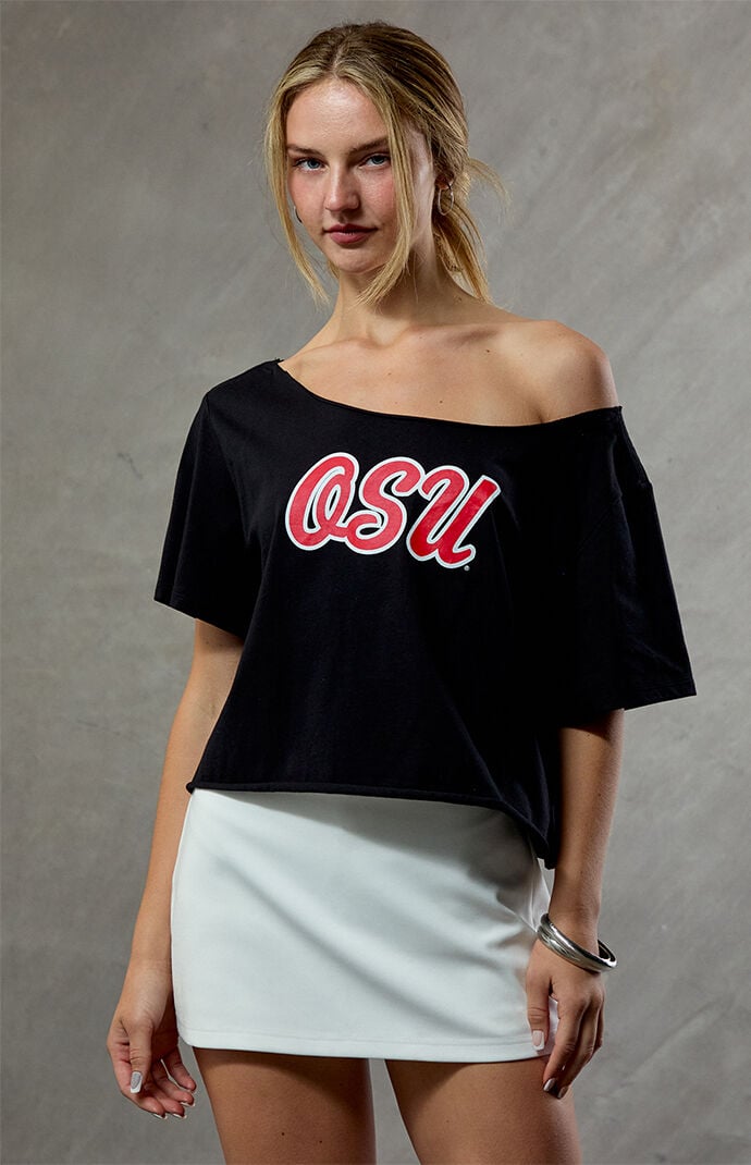 Wild Collective Women's Ohio State Off-the-shoulder Oversized T-shirt In Black