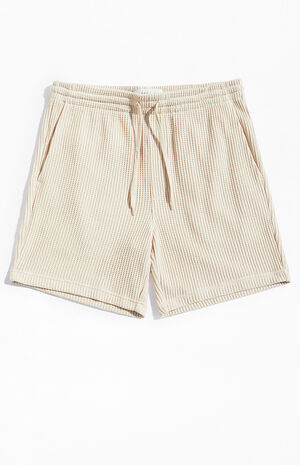 Cream Waffle Knit Volley Shorts image number 1
