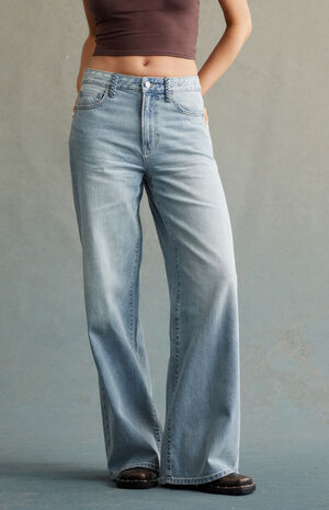 Tinted Light Indigo Braided High Waisted Baggy Jeans image number 3