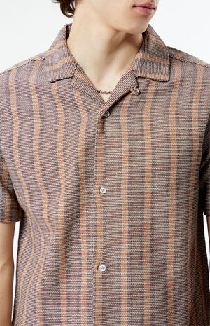 Brown Woven Striped Camp Shirt image number 2