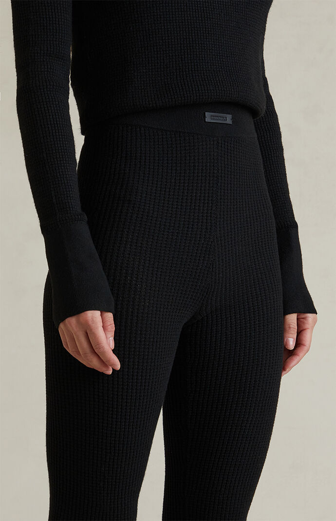 Fear of God ESSENTIALS Women's Jet Black Waffle Knit Leggings | Pacsun