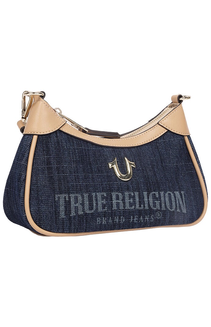 True Religion Blair Dark Denim and Faux Leather Shoulder Bag