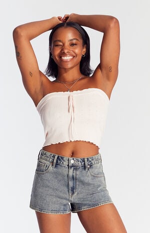 Dark Indigo Zip Fly High Waisted Denim Festival Shorts