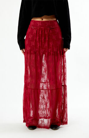 Red Lace Maxi Skirt image number 2