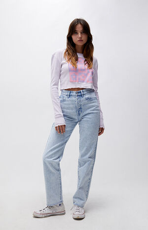 Eco Light Blue Acid Wash Dad Jeans Eco Light Blue Acid Wash Dad Jeans image number 1